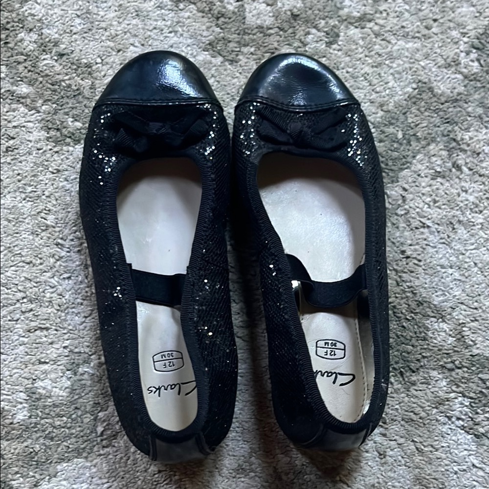 Clarks Black Sparkle Flats with Bow